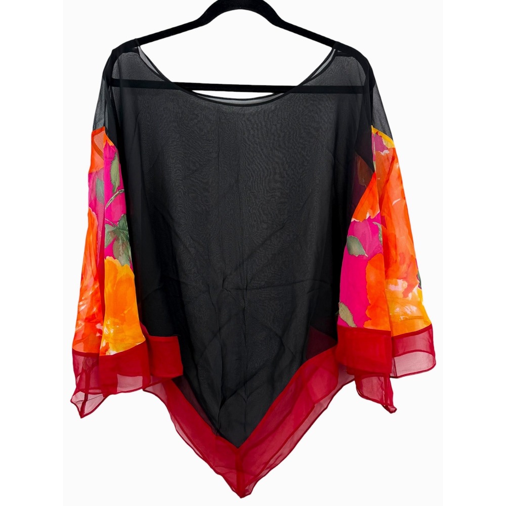 Harari Rista Bright Floral Silk Poncho Top Japanese Art Boho Indie Lagenlook NWT